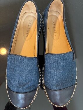 Talbots Denim and Leather Espadrille Flats in Navy Blue